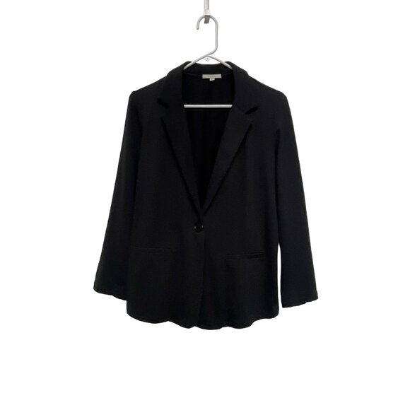 Black One-Button Cotton Stretch Blazer — Made in USA — Pleione Size M - Picture 1 of 12